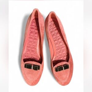 Coach Lydia Pink Suede Loafers with Bow and faux diamond accents